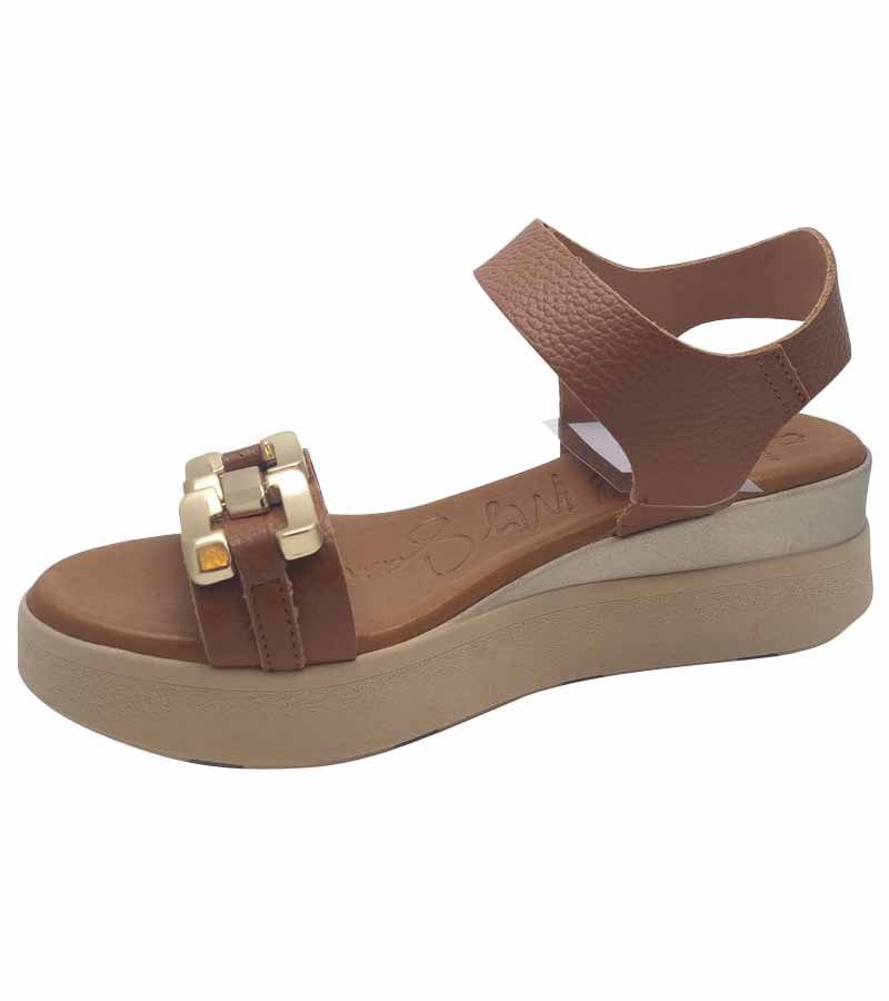 Oh My Sandals Womens Oh My Sandals Womens Leather Tan Platform Wedge Chain Summer Sandal - 5419