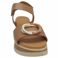 Oh My Sandals Womens Oh My Sandals Womens Taupe Leather Low Wedge Sandal - 5974
