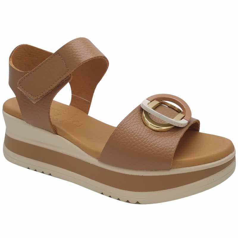 Oh My Sandals Womens TAUPE / 4UK Oh My Sandals Womens Taupe Leather Low Wedge Sandal - 5974