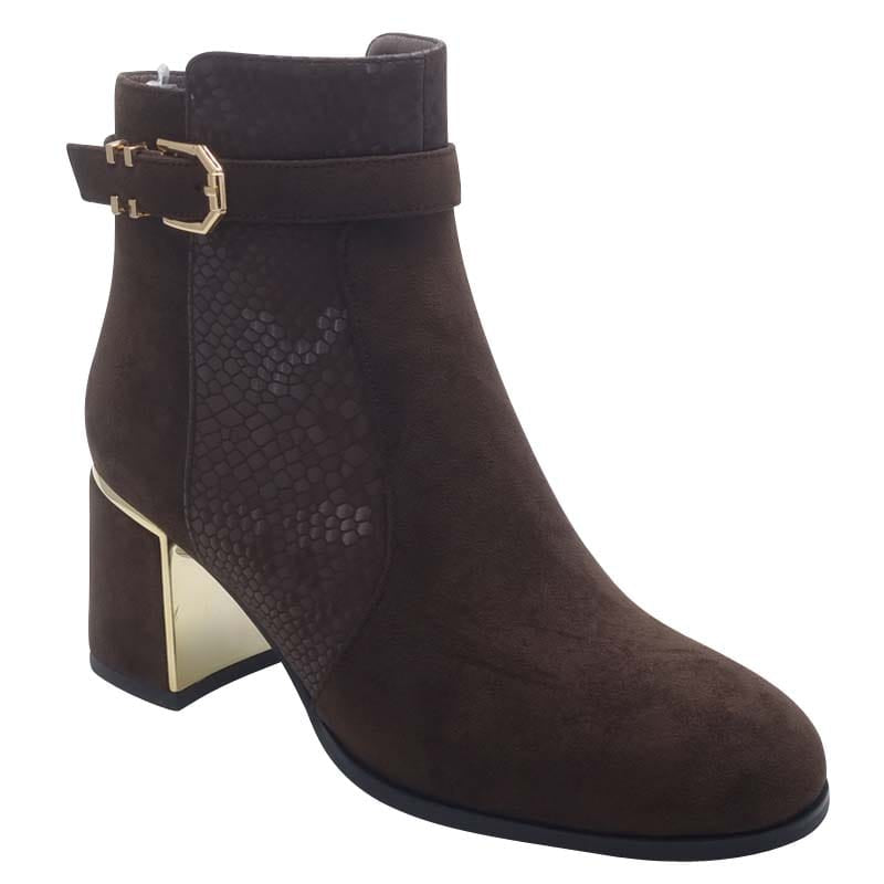 Redz Womens BROWN / 3UK Redz Brown Dressy Suede Block Heel Ankel Boot - E708