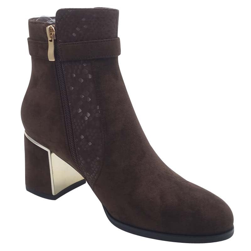 Redz Womens Redz Brown Dressy Suede Block Heel Ankel Boot - E708