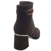 Redz Womens Redz Brown Dressy Suede Block Heel Ankel Boot - E708