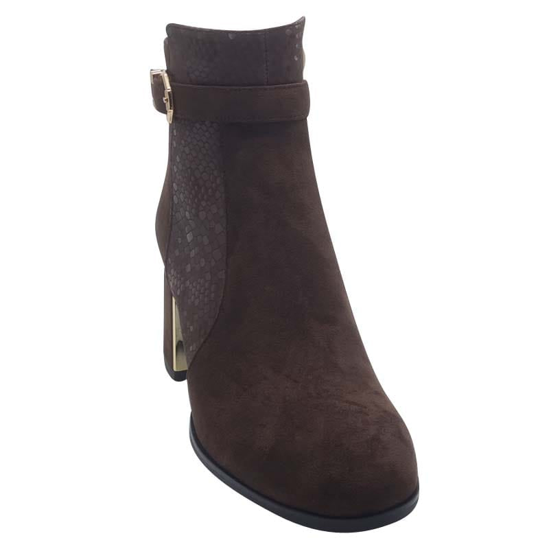 Redz Womens Redz Brown Dressy Suede Block Heel Ankel Boot - E708