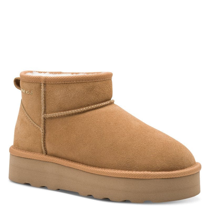 S Oliver Womens BROWN / 3UK S.Oliver Womens Brown Leather Slip-On Ankle Ugg Boots 5-26352-41