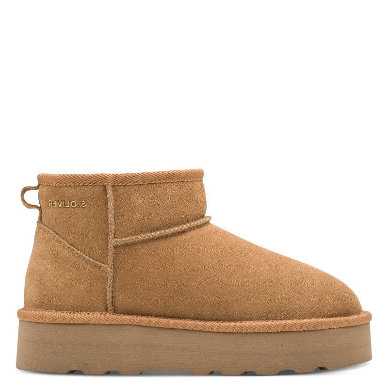 S Oliver Womens S.Oliver Womens Brown Leather Slip-On Ankle Ugg Boots 5-26352-41