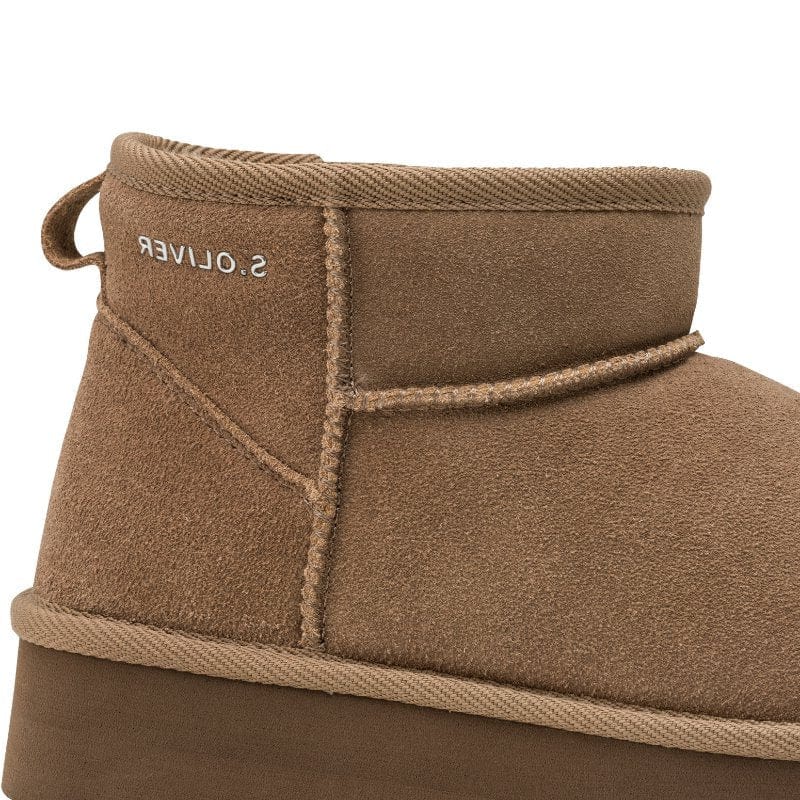 S Oliver Womens S.Oliver Womens Taupe Leather Slip-On Ankle Ugg Boots 5-26352-41
