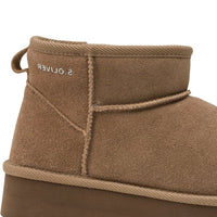 S Oliver Womens S.Oliver Womens Taupe Leather Slip-On Ankle Ugg Boots 5-26352-41