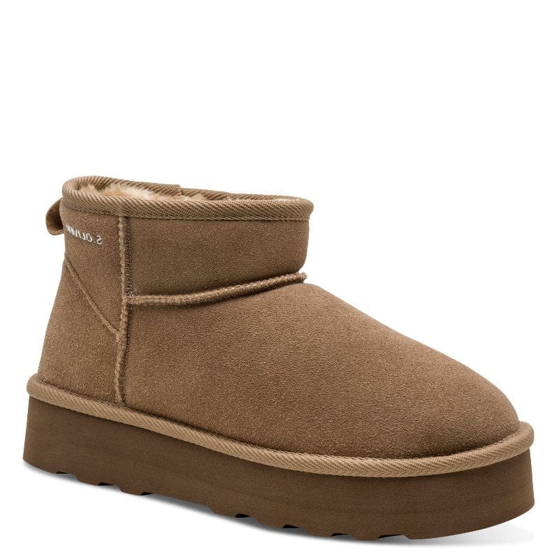 S Oliver Womens TAUPE / 4UK S.Oliver Womens Taupe Leather Slip-On Ankle Ugg Boots 5-26352-41