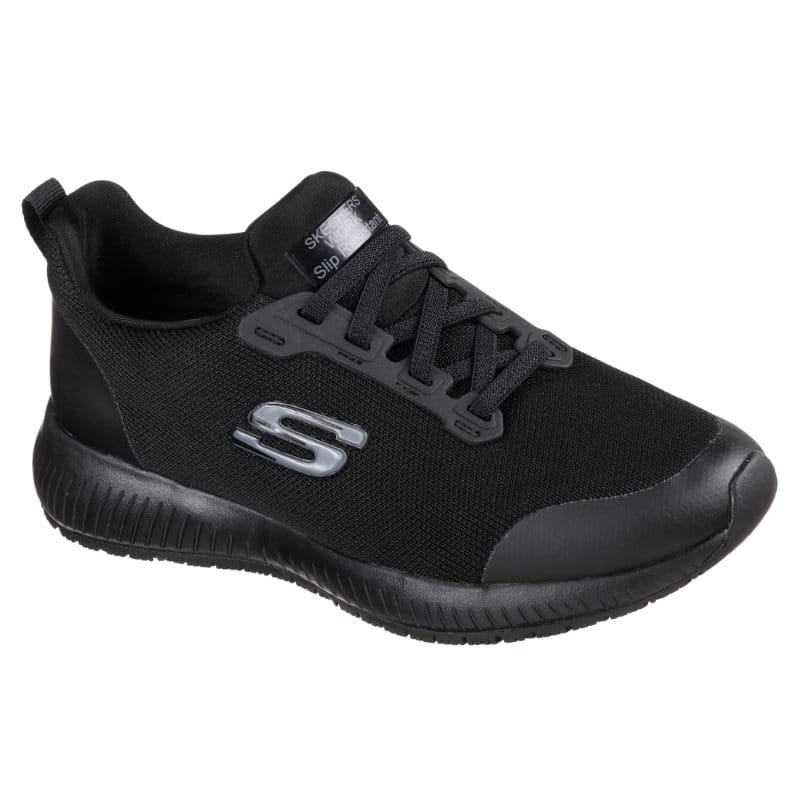 Skechers Womens BLACK / 3UK Skechers Womens Black Work Slip Resistant Relaxed Fit Squad Fashion Trainer - 77222EC
