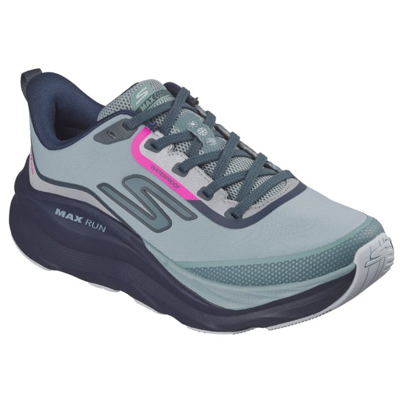 Skechers Womens BLUE / 4UK Skechers Womens Blue Waterproof Max Cushioning Max Run Vorteza Fashion Trainer - 129203