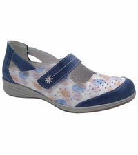 Suave Womens 4UK / BLUE Suave Leather Velcro Floral Shoe - Mary Jane 6030-63
