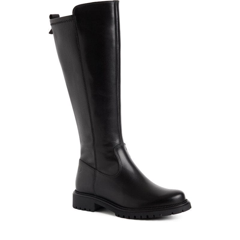 Tamaris Womens BLACK / 4UK Tamaris Womens Black Back Zip Leather High Knee Boot 1-25605-43