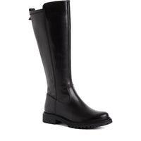 Tamaris Womens BLACK / 4UK Tamaris Womens Black Back Zip Leather High Knee Boot 1-25605-43