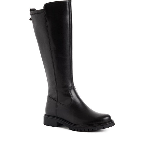 Tamaris Womens BLACK / 4UK Tamaris Womens Black Back Zip Leather High Knee Boot 1-25605-43