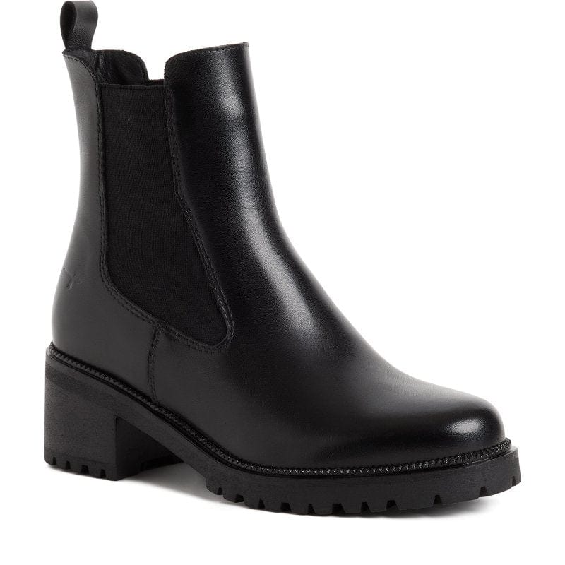 Tamaris Womens BLACK / 4UK Tamaris Womens Black Block Heel Leather Ankle Boot 1-25407-47