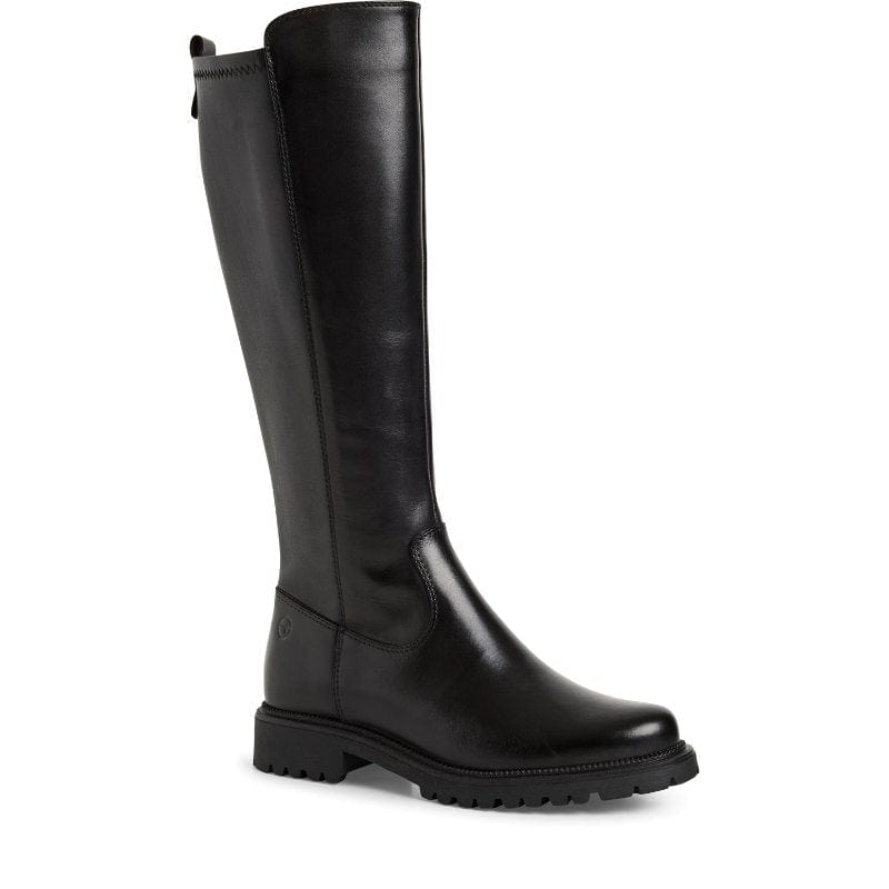 Tamaris Womens BLACK / 4UK Tamaris Womens Black Leather Side Zip Knee Boots 1-25605-43