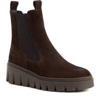 Tamaris Womens BROWN / 4UK Tamaris Womens Brown Low Wedge Leather Ankle Boot 1-25489-45
