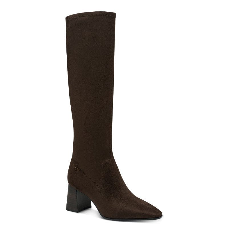 Tamaris Womens BROWN / 4UK Tamaris Womens Brown Side Zip Block Heel High Knee Boot 1-25528-47