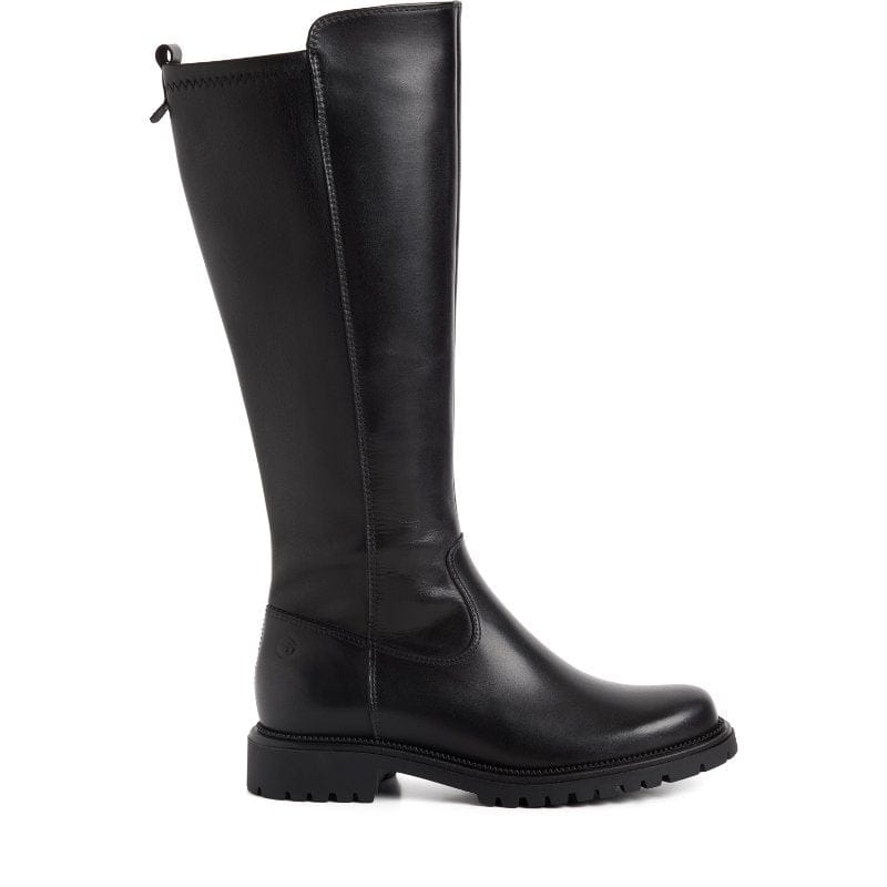 Tamaris Womens Tamaris Womens Black Back Zip Leather High Knee Boot 1-25605-43