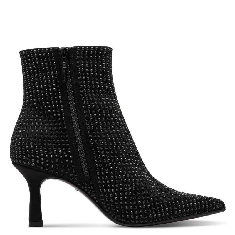 Tamaris Womens Tamaris Womens Black Side Zip High Heel Glitter Ankle Boot 1-25385-47