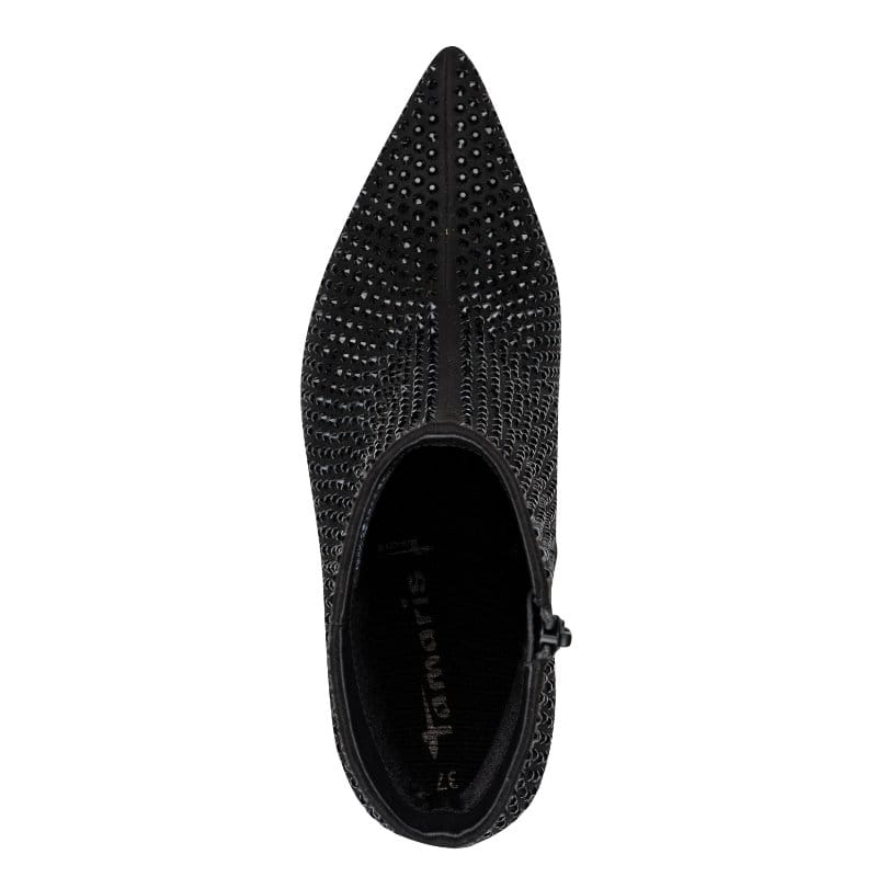 Tamaris Womens Tamaris Womens Black Side Zip High Heel Glitter Ankle Boot 1-25385-47
