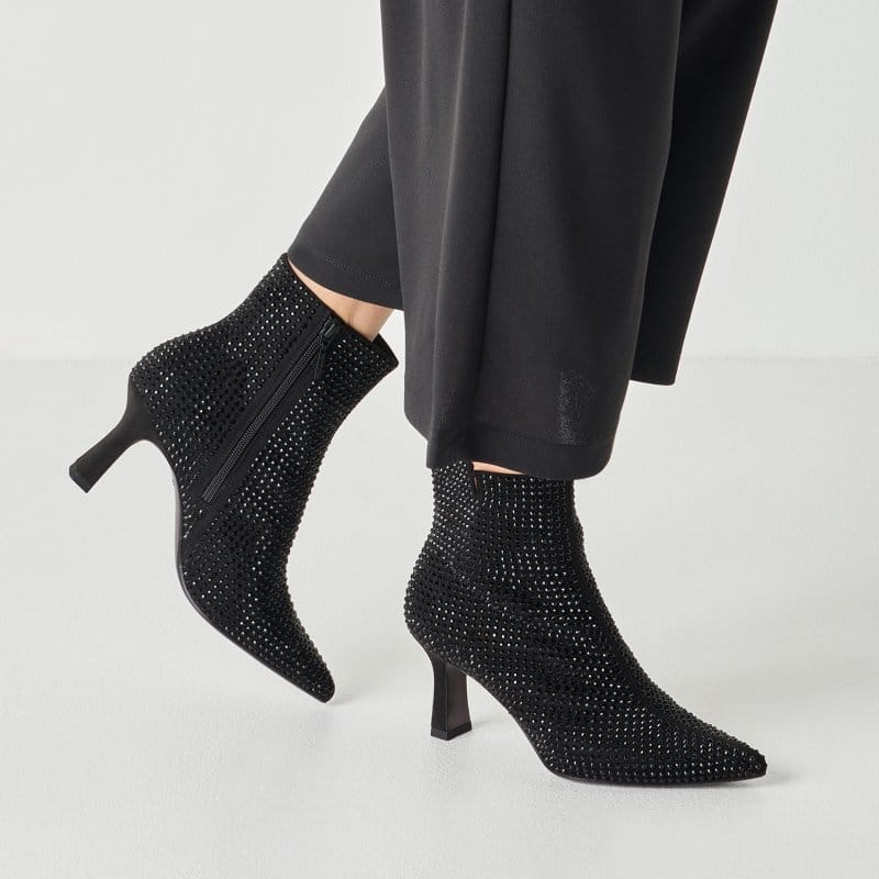 Tamaris Womens Tamaris Womens Black Side Zip High Heel Glitter Ankle Boot 1-25385-47