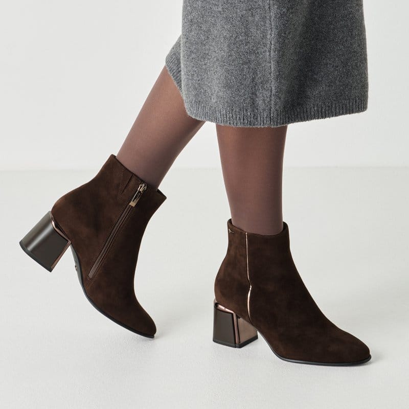 Tamaris Womens Tamaris Womens Brown Side Zip Block Heel Ankle Boot 1-25396-47