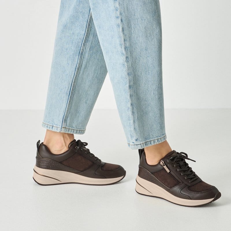 Tamaris Womens Tamaris Womens Brown Side Zip Wedge Fashion Trainer 1-23754-45
