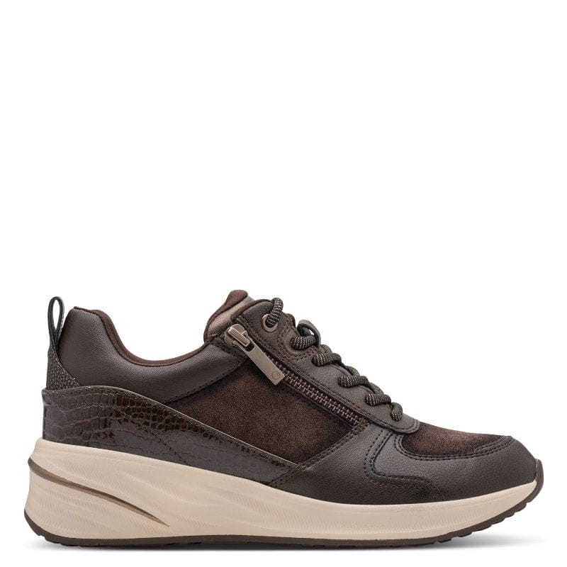 Tamaris Womens Tamaris Womens Brown Side Zip Wedge Fashion Trainer 1-23754-45