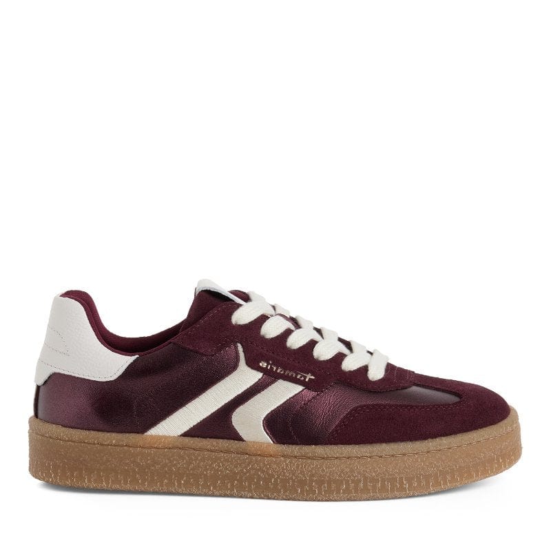 Tamaris Womens Tamaris Womens Burgundy Lace Up Leather Fashion Trainer 1-23723-44