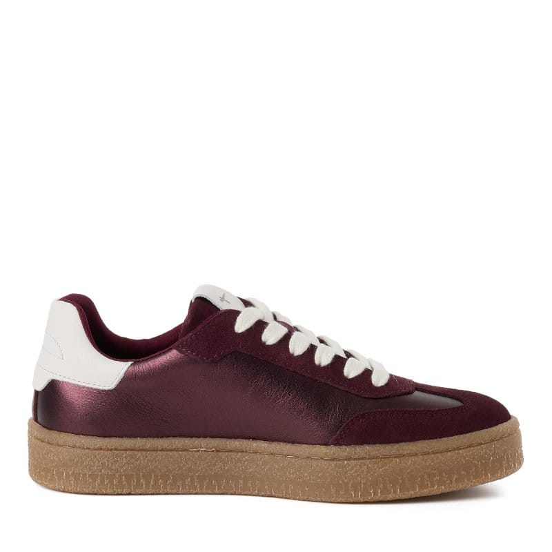 Tamaris Womens Tamaris Womens Burgundy Lace Up Leather Fashion Trainer 1-23723-44