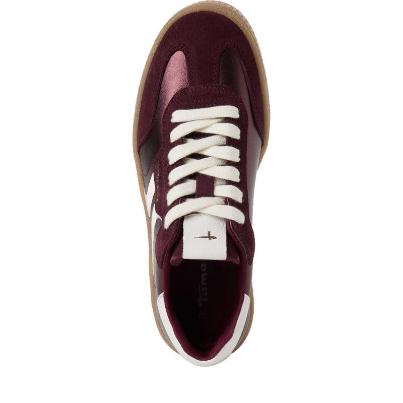 Tamaris Womens Tamaris Womens Burgundy Lace Up Leather Fashion Trainer 1-23723-44