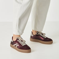 Tamaris Womens Tamaris Womens Burgundy Lace Up Leather Fashion Trainer 1-23723-44
