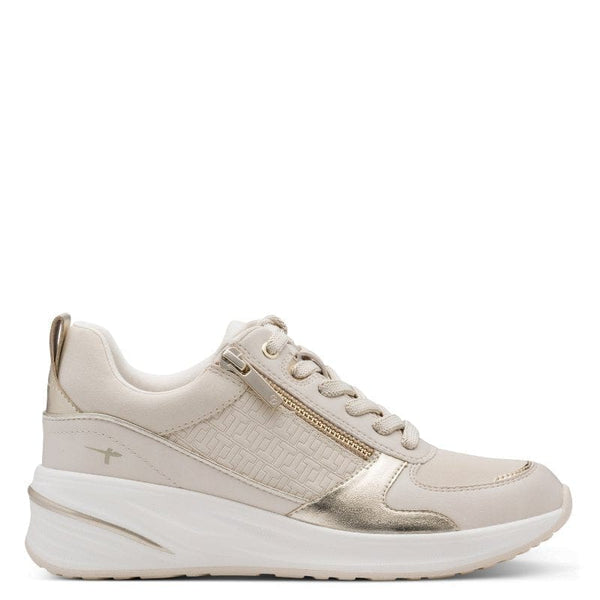 Tamaris Womens Tamaris Womens Cream Side Zip Wedge Fashion Trainer 1-23754-45