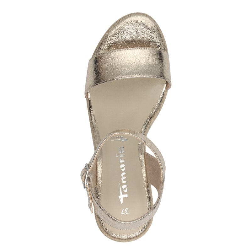 Tamaris Womens Tamaris Womens Gold High-Heel Sandal 1-28300-42