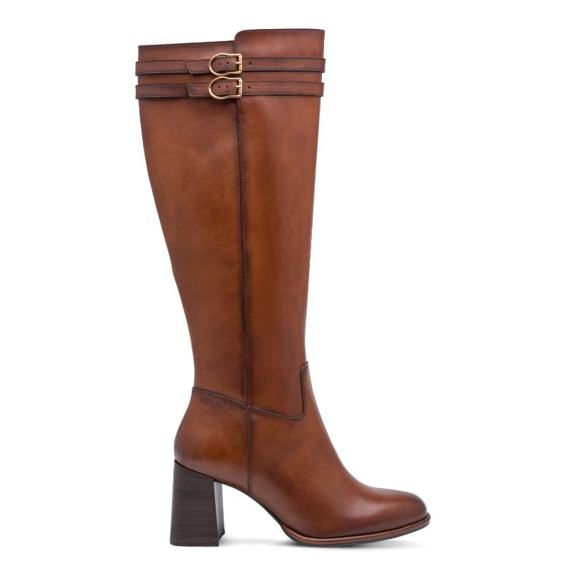 Tamaris Womens Tamaris Womens Tan Block Heel Leather High Knee Boot 1-25547-47