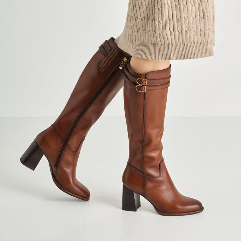 Tamaris Womens Tamaris Womens Tan Block Heel Leather High Knee Boot 1-25547-47