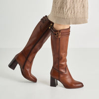 Tamaris Womens Tamaris Womens Tan Block Heel Leather High Knee Boot 1-25547-47