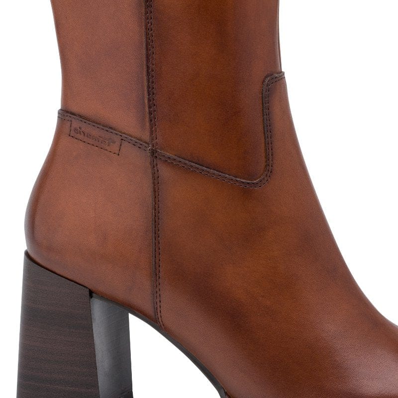 Tamaris Womens Tamaris Womens Tan Block Heel Leather High Knee Boot 1-25547-47
