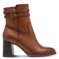 Tamaris Womens Tamaris Womens Tan Side Zip Block Heel Leather Ankle Boot 1-25390-47