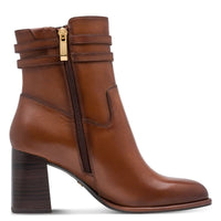 Tamaris Womens Tamaris Womens Tan Side Zip Block Heel Leather Ankle Boot 1-25390-47