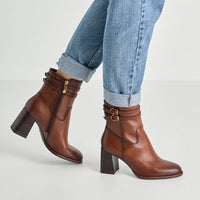 Tamaris Womens Tamaris Womens Tan Side Zip Block Heel Leather Ankle Boot 1-25390-47