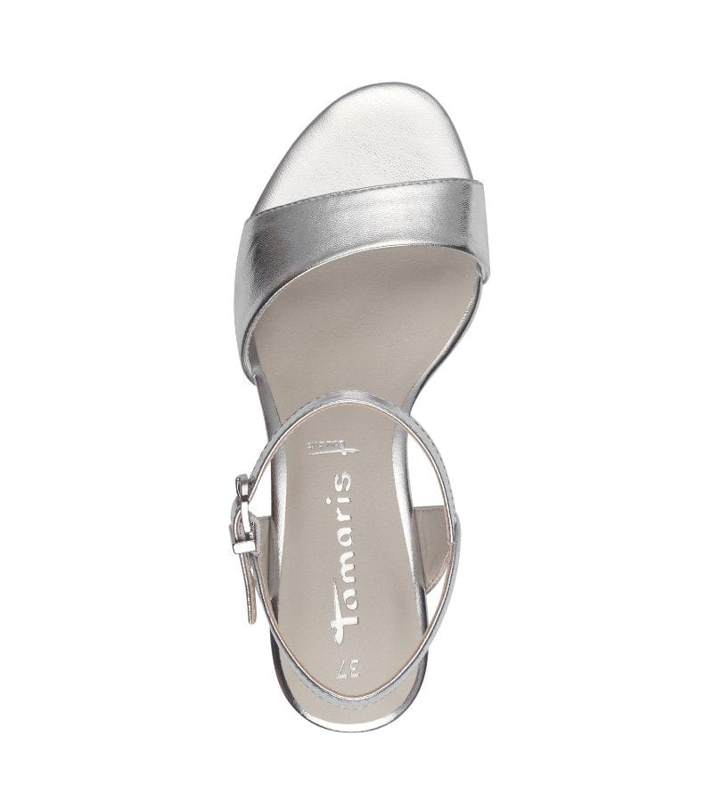 Tamaris Womens Tamaris Womens Vegan Silver Comfort Sandal Heel - 1-28008-42