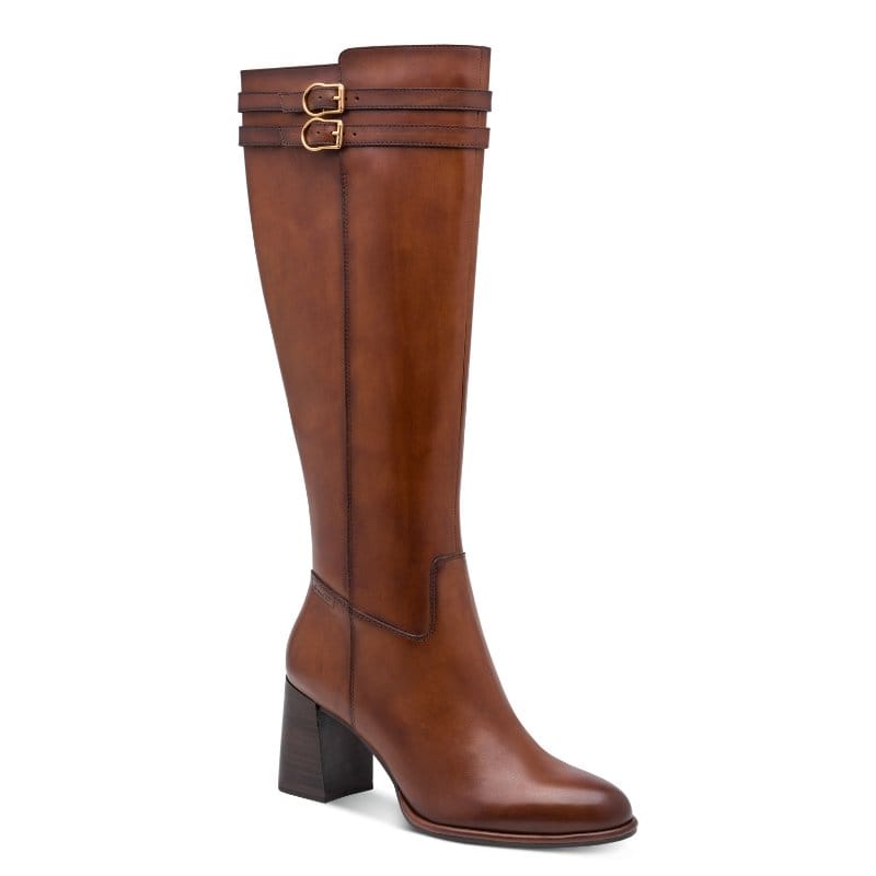 Tamaris Womens TAN / 4UK Tamaris Womens Tan Block Heel Leather High Knee Boot 1-25547-47