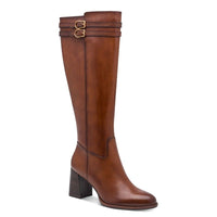 Tamaris Womens TAN / 4UK Tamaris Womens Tan Block Heel Leather High Knee Boot 1-25547-47