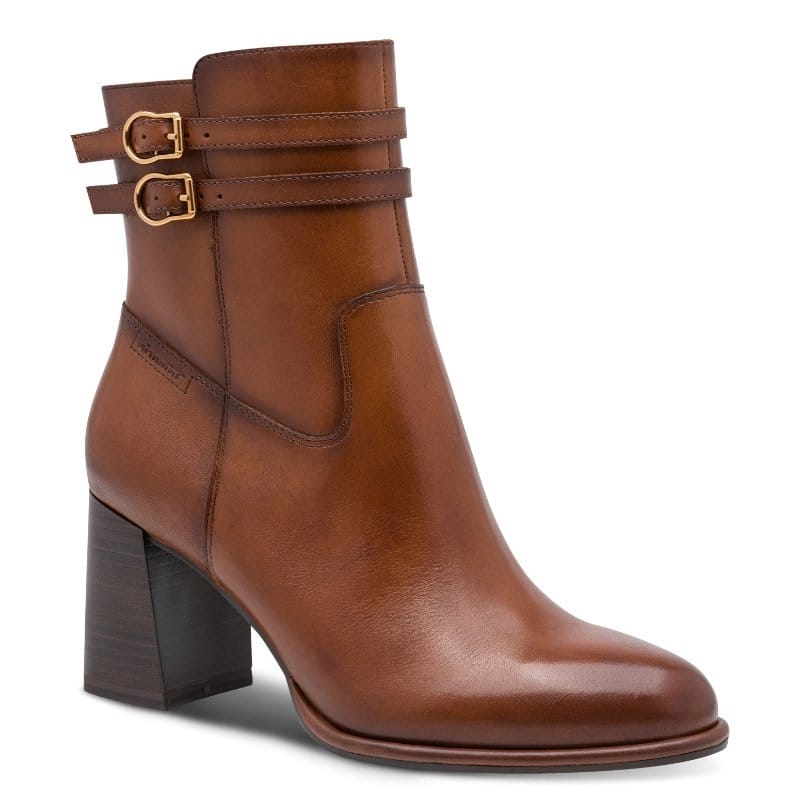 Tamaris Womens TAN / 4UK Tamaris Womens Tan Side Zip Block Heel Leather Ankle Boot 1-25390-47
