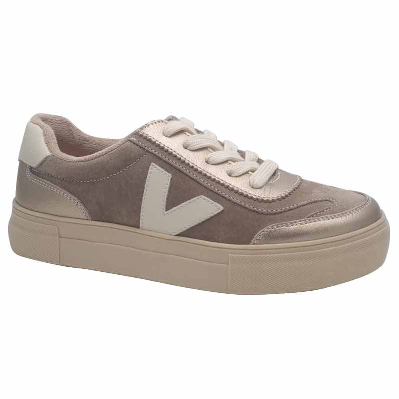 Zanni & Co Womens BEIGE / 3UK Drilleys Womens Beige Lace-Up V Design Trainer - Eighty