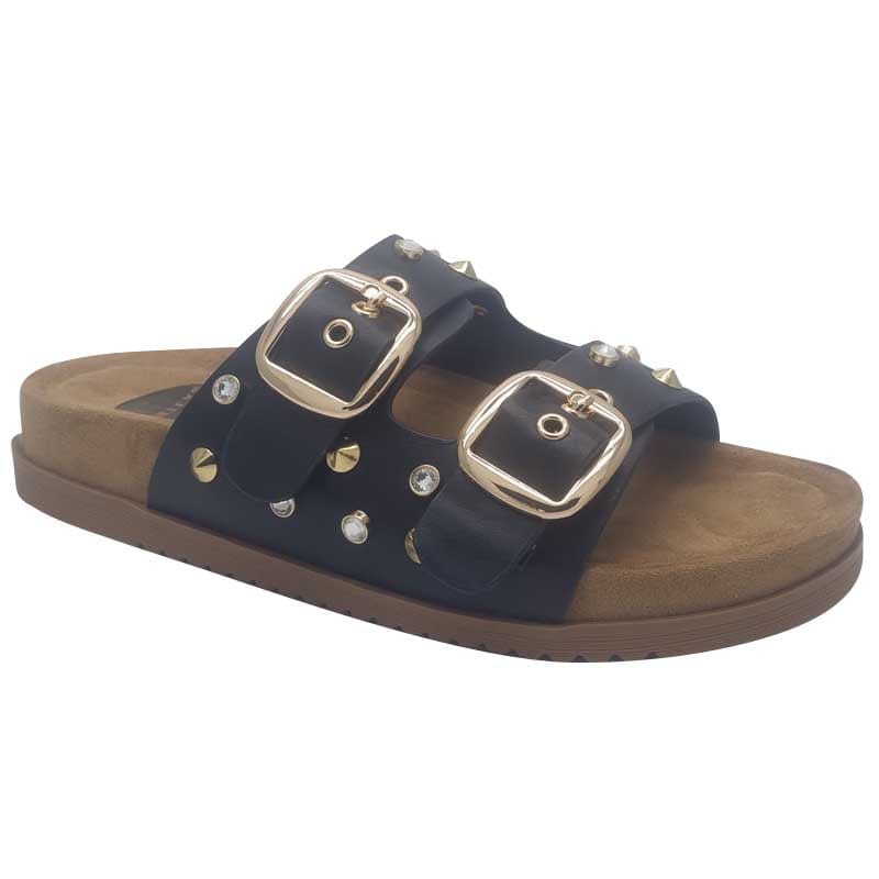 Zanni & Co Womens BLACK / 3UK Drilleys Womens Black Double Strap Fashion Sandal - Ninety Seven