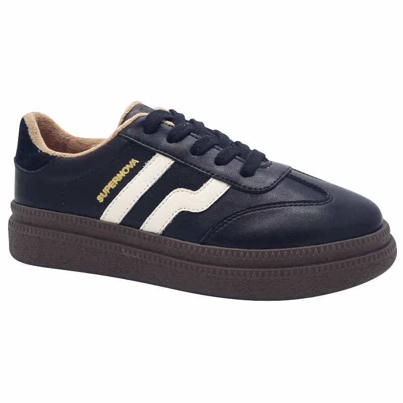 Zanni & Co Womens BLACK / 3UK Drilleys Womens Black Samba Look Trainer - Eighty Two