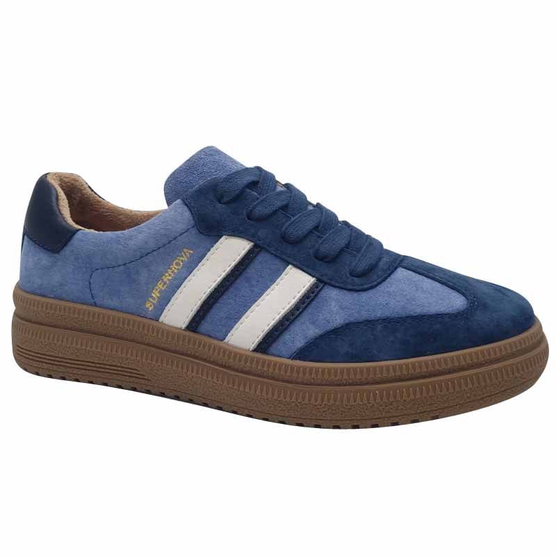 Zanni & Co Womens BLUE / 3UK Drilleys Womens Blue Samba Look Trainer - Eighty Two